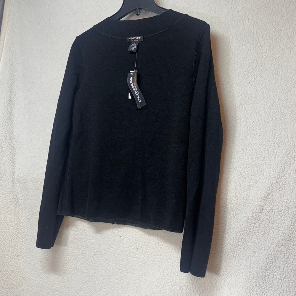 Clothes by Revue Black Zip Front Cardigan Sweater Small Wool Blend Minimalist